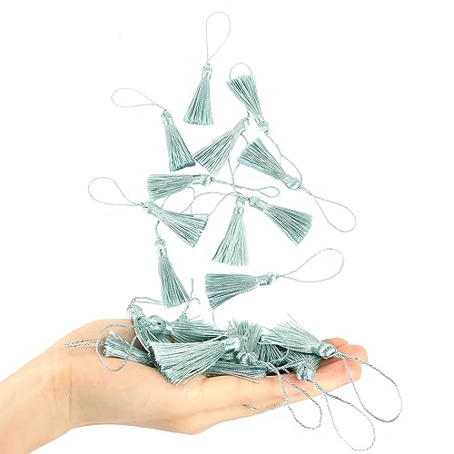 BEL AVENIR 45 pcs Mini Bookmark Tassels 3.75inch Silky Key Tassel - color: Light Blue