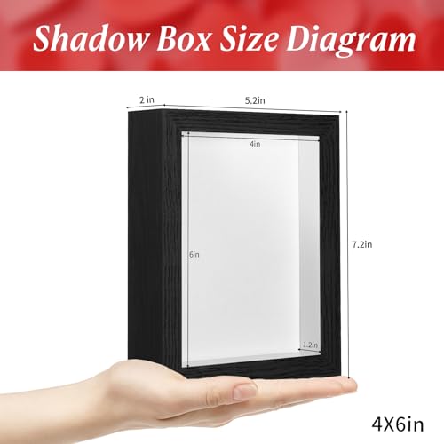 4x6 Small Shadow Box Picture Frame with Real Glass and Linen Back - color: Black + Thickened Panel + Foam Packaging, size: 4x6