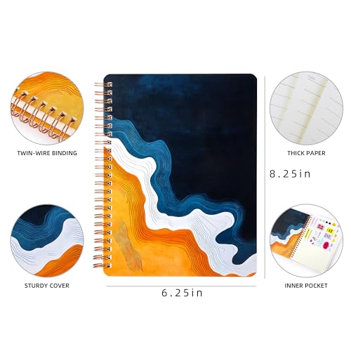 Aesthetic Spiral Notebook for Women, 8.25" x 6.25" Journal with Durable Hardcover and 160 Lined Pages with Large Pockets - Gift for Work, School, Travel & Daily Productivity -dark blue - color: dark blue