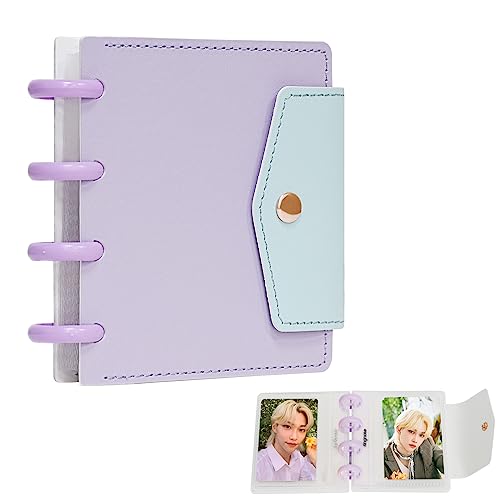 Photocard Binder 3 Inch Kpop Binder, Detachable Kpop Photocard Holder Book, Button Design Mini Photo Album, 20 Pockets Fits 40 Photocards (Purple) - color: Purple