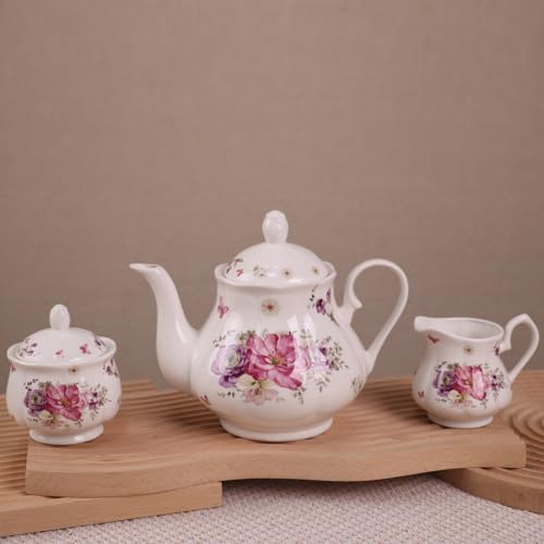 Guangyang 15pcs Porcelain Tea Sets 7 OZ Cups& Saucer Service for 6, with Teapot Sugar Bowl Cream Pitcher for Tea/Coffee