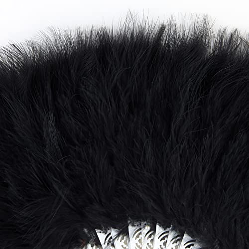 BABEYOND 1920s Marabou Feather Folding Hand Fan - color: Black