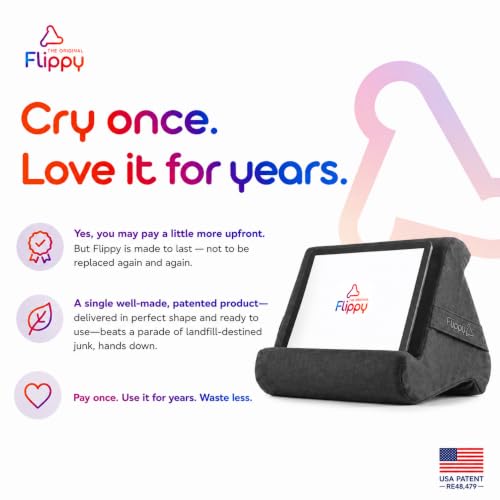Flippy Original Tablet Pillow Stand & iPad Holder, Gift for Book Lovers & Readers, Multi-Angle Stand with Storage for Lap, Desk & Bed, Compatible with Kindle, Fire, iPad & Samsung, Smokey - color: Smokey 4.0