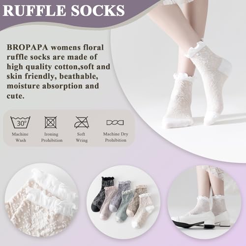 Women‘s Ruffle Ankle Socks,Vintage Patterned,Short Casual Dress Sock,Cute Princess Lettuce Floral Socks 6 Pack - color: Cute Color