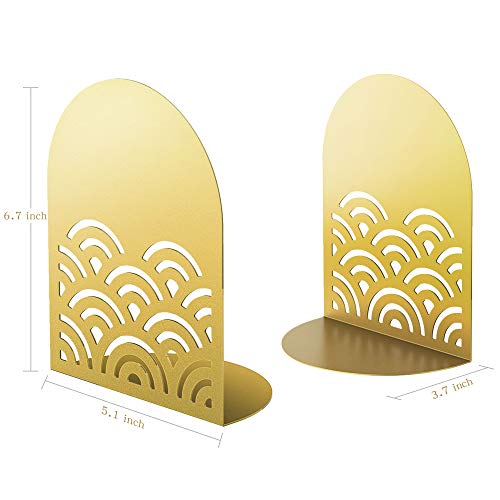 QiMing Ukiyoe Auspicious Clouds Bookends for Books,1 Pair Metal Wavy Pattern Book Holders for Office Shelves Adults Gift(Gold) - color: Gold