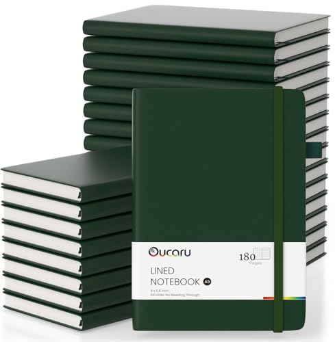 Oucaru Bulk 24 Pack A5 Lined Journal Notebook Set, 180 Pages 100 GSM Paper - color: Forest Green, size: 24 Pack