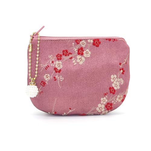 Handmade Women Coin Purse Brocade Rosary Bag Silk Jewelry Pouch Zipper Wallet - PaleVioletRed - color: PaleVioletRed