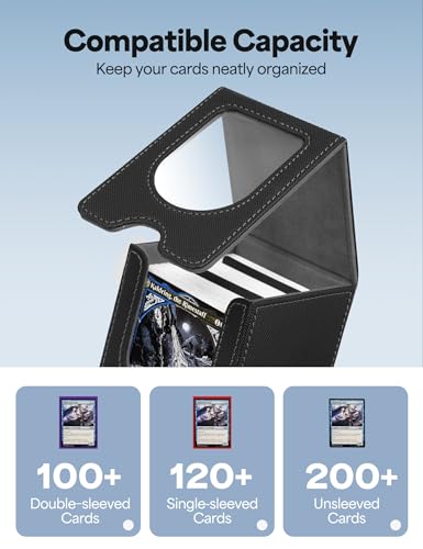 Card Deck Box for MTG Commander, fits 100+ Double-Sleeved Cards - color: A-Black&Gray