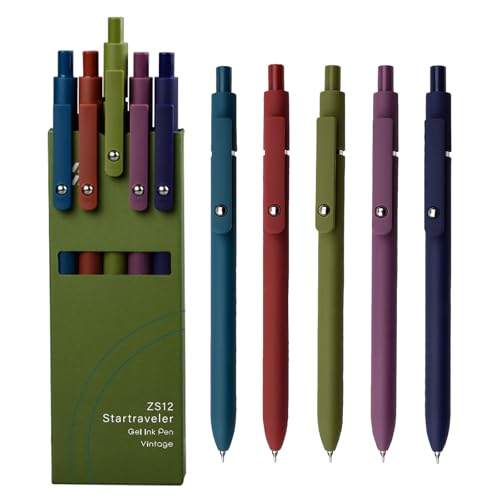 YOXMJDB Gel Pens, 5 Pcs 0.5mm Fine Point Smooth Writing Pens Cute Pens, High-End Series Black Ink Pens for Journaling Note Taking, School Office Supplies for Women Men (5 Pcs Vintage) - color: 5 Pcs Vintage