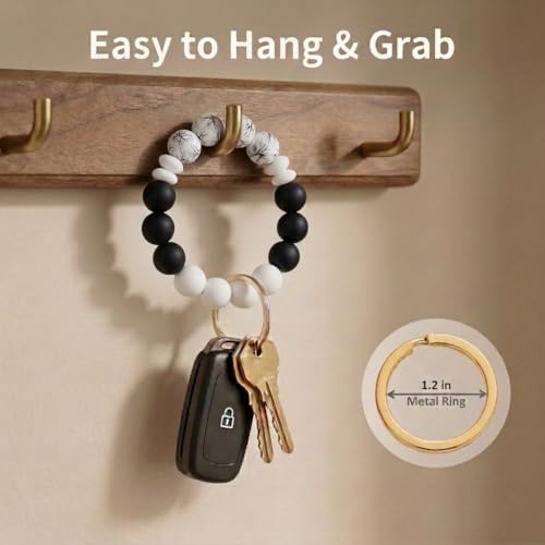 BIHRTC Key Ring Bracelet Car Keychain Holder Wristlet Silicone Women Beaded Bangle Chains - color: Black Withered Branches