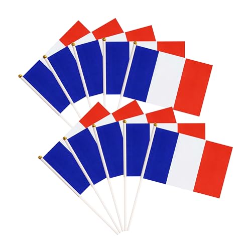 50 Pack France French Flags Small Mini Hand Held France French on Stick Flags, Miniature National Country Flags,Party Decorations Supplies for Parades,International Festival - color: France