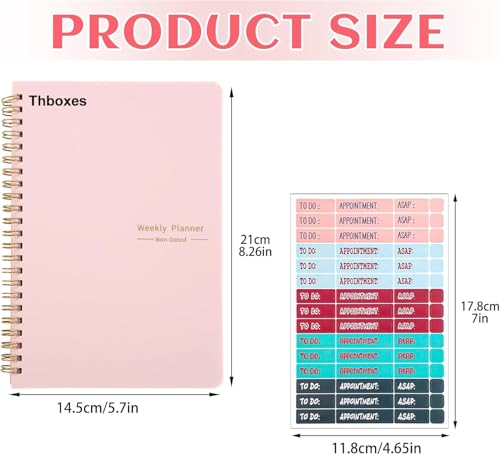 Thboxes A5 Weekly Planner Notebook, 52 Week Undated Journal for Women, Pink - color: Pink Cute