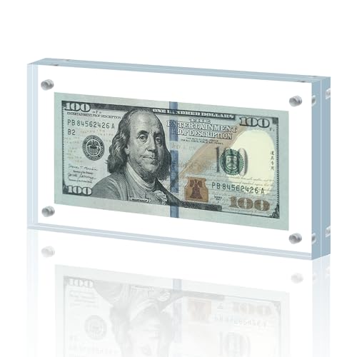 Dollar Bill Frame Display Acrylic Dollar Bill Holder 3.9X7.8Inch Thickened Frame for Dollar Bill Display Case Magnet Currency Display Frame Self Standing for Money Ticket Picture Photos Display Case
