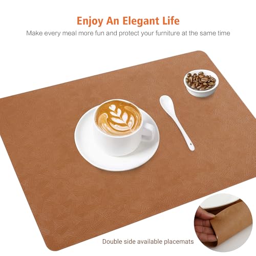 Light Brown Vinyl Placemats Set of 6 Waterproof Wipeable Table Mat - color: Light Brown