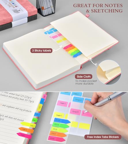 A5 Lined Journal Notebook - 365 Page Leather Journals for Writing Women & Men，Hardcover Notebook with 100Gsm Thick Pages，Daily Diary for Travel, Work，School，Note Taking，College Ruled (5.9" x 8.5") - color: Pink, size: A5