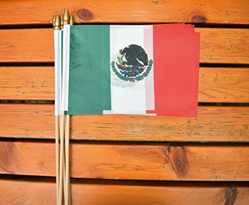 25Pack Small Mexico Flag Handheld Mini Mexican Flag on Stick 5x8 Inch - color: Mexico