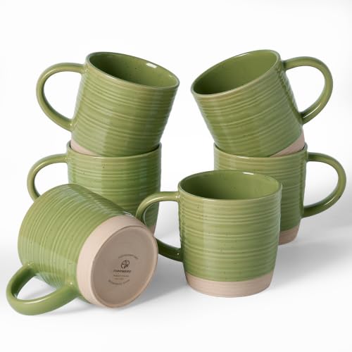 famiware Coffee Mugs Set of 6, 13 oz Mug Set, Ceramic Cup Set with Handle - color: Constellation-Olive Green, size: 6 Count (Pack of 1)