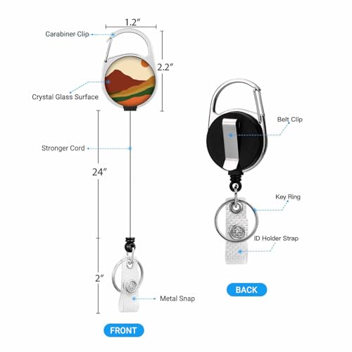 Mountain Badge Holder with Retractable Badge Reel Carabiner Clip Sunset ID Badge Holder for Workers Events Schools - color: Mountain