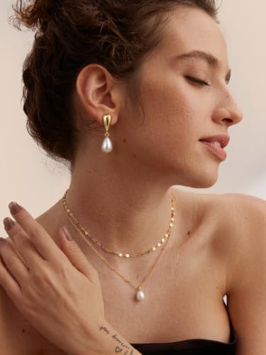 Pearl Earrings for Women,14K Gold/Silver Plated Dangle Drop Earrings - color: gold