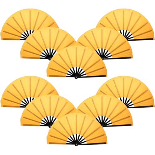 QIRMIZI 10PCS Large Folding Hand Rave Fan - Popping Fan Clacking Fans for Chinese Kung Fu, Tai Chi, Dance, Music Festivals,Carnivals, Weddings, EDM Events, Parties & Decorations,Orange - color: Orange
