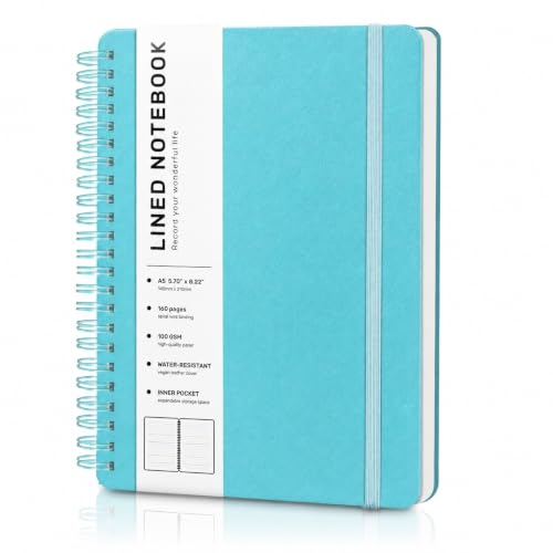 Lined Spiral Notebook for Women, A5 College Ruled Leather Spiral Journals - color: Light Blue, size: A5