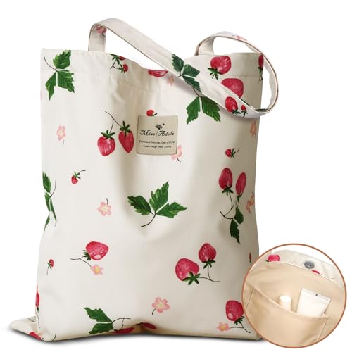 Miss Adola Aesthetic Buckle Tote Bag for Women - color: Strawberry Floral