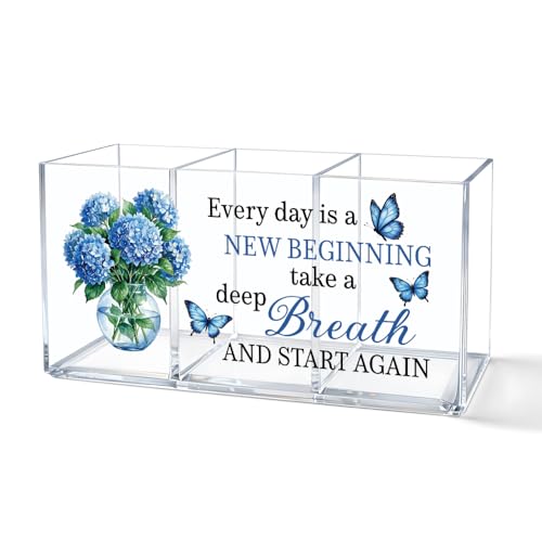 Every Day Is a New Beginning Acrylic Pen Holder 3 Compartments - color: Transparent044
