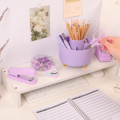 SKYDUE Purple Office Supplies Set with Pencil Holder for Desk,11 PCS - color: Purple
