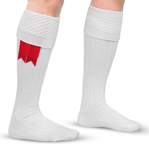 DSS KILTS-Kilt Hose, Tradional Scottish Kilt Scocks Wool Blend, Bubbled Design Kilt Socks for USA Shoe Sizes - color: White, size: Medium