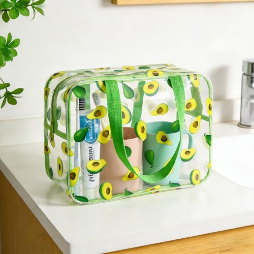 Flower Makeup Bag - Clear Printable Vinyl Cosmetic Pouch, 11.81x4.3x8.26inches Waterproof Small Clear Gift Bags for Travel & Organizer (Avocado) - color: Avocado