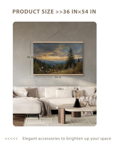 VIYYIEA Wood Framed Mountain Landscape Wall Art for Living Room, 36x54 Inch - color: Mountain Forest Scroll