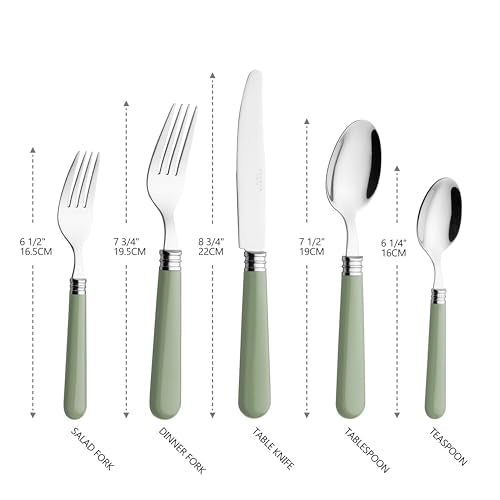 ANNOVA Silverware Set 20 Pieces Cutlery Stainless Steel Colorful Fun Handle Flatware Service for 4 - Dinner Knife, Dinner Fork, Salad fork, Dinner Spoon, Dessert Spoon (Sage Green, 20 Pieces) - color: Sage Green