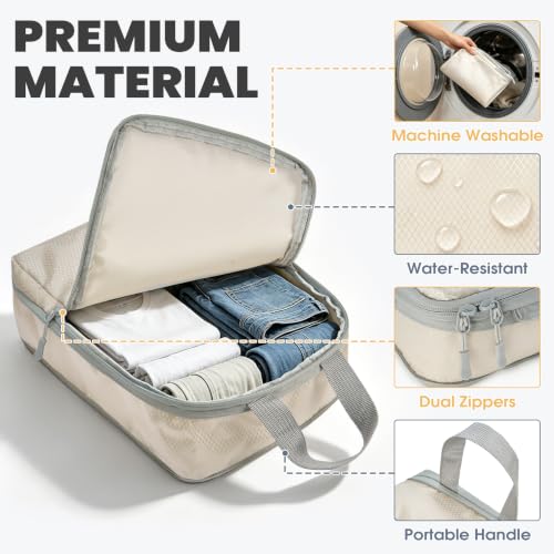 10-Set Compression Packing Cubes for Travel - color: Cream, size: 10-Set