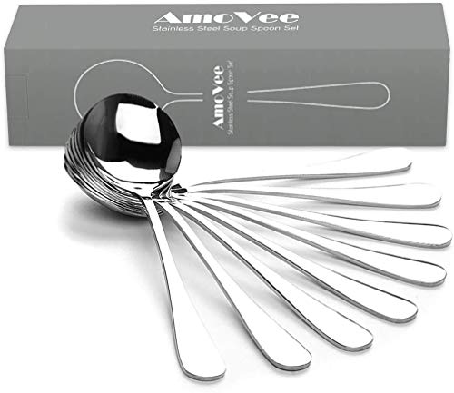 Soup Spoons, Wholesale Spoons Silverware, Round Stainless Steel Spoon Set of 8 - size: 8