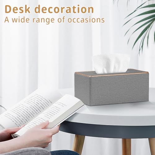Linen Tissue Box Cover Rectangle,Aesthetic Facial Tissue Cube Box Holder - color: X-grey Linen Texture