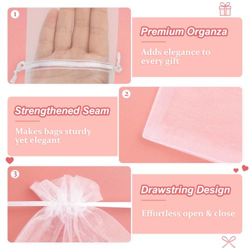 Crweety 50 Pcs Organza Bags 3x4, White Small Mesh Gift Bags Drawstring Bulk - color: White