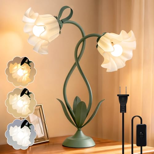Flower Desk Lamp, Vintage Table Lamp for Bedroom, Flexible Reading Light with 3 Color Modes, Unique Aesthetic Home Living Room Decor Dorm Essentials, Mothers Day Gift for Mom, Birthday Gift for Women