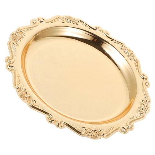 Golden Iron Jewelry Dish Tray for Desserts, Party Entertaining - color: Golden