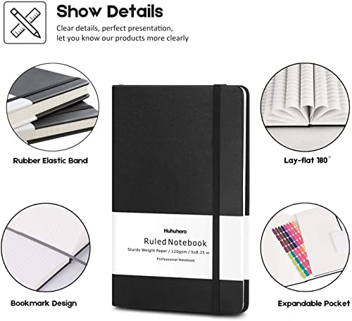 Huhuhero 10 Pack Lined Journal Notebook, A5 College Ruled 5"×8.25", Black - color: Black, size: 10