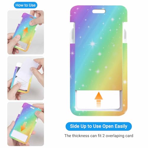 Rainbow Color PatternBadge Holder with Retractable Badge Reel Carabiner Clip Light Star Card Case for Women Nurse Teacher Student - color: Rainbow Color Pattern
