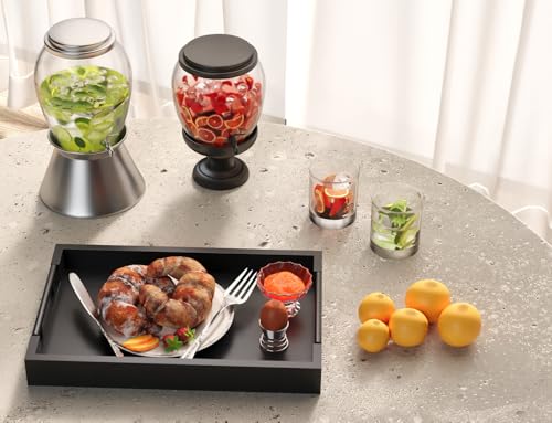 Fibogollo Bamboo Serving Trays with Metal Handles,Medium(Black) - style: Black-Medium