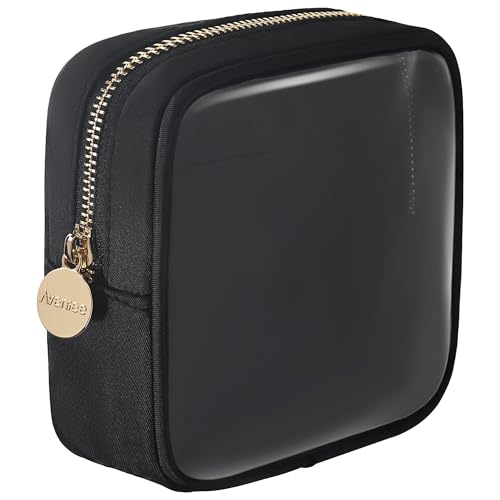 Aveniee Small Clear Makeup Bag, Mini Makeup Bag for Purse Organizer, Cosmetic Bag Travel Zipper Pouch for Women, Cute Car Accessories for Skincare Lipstick Essentials-Black - color: Black