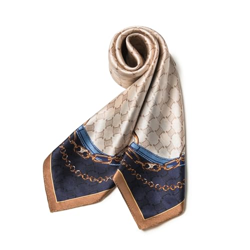 100% Mulberry Silk Scarf - 25.6" Square Neckerchief & Headscarf Gift Packed - color: Brown-2