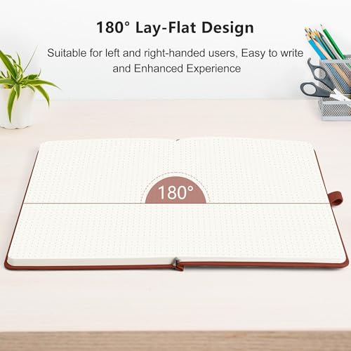 RETTACY Dotted Journal Notebook, 320 Numbered Pages, A5 (5.7'' × 8.3'') - color: Brown