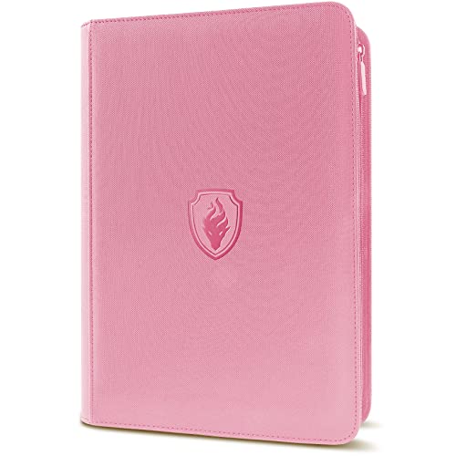 Premium Zip Card Binder, Fabmaker 9 Pocket Trading Card Binder PU Cover - color: Pink, size: 9 Pocket - 13.9" x 10.5"