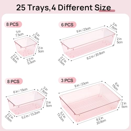 Vtopmart 25 Pack Plastic Drawer Organizers with Anti-slip Rubber Pads - color: Transparent Rose Gold