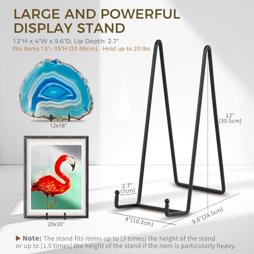 Large Plate Holder Display Stand - 12 inch Super Tall Big Plate Stands for Heavy Duty Display - Metal Picture Frame Stand - Tabletop Easel Stand for Decorative Platter | Plaque | Book - 2 Pack - Black - size: 12 inch (2 pack)