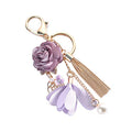 Flower Tassel Keychain Pearl Car Keyring Holder Purse Handbag Pendant - color: Purple