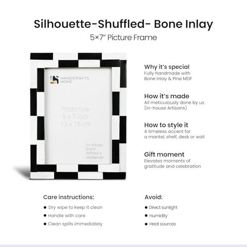 Handicrafts Home 5x7 Black & White Picture Frame – Handmade Bone Inlay Photo Frame from Silhouette Shuffled Collection, Checkered Geometric Design, Modern Decorative Frame for Wall, Desk & Tabletop - color: SILHOUETTE-SHUFFLED, size: 5X7