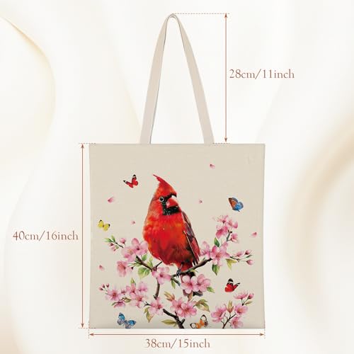 Louise Maelys Cardinal Canvas Tote Bag For Women with Zipper Pocket - style: Cardinal Floral